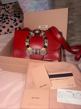 Miu Miu 
Goat Red Leather Lady Jeweled